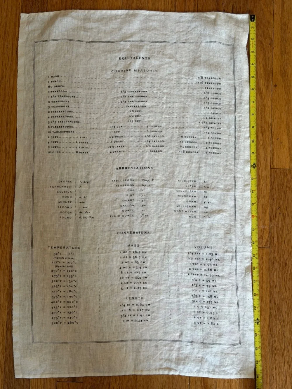 Sir/Madam “Measures” 100% Pure Linen Cooking Conversion Tea Towel NWOT